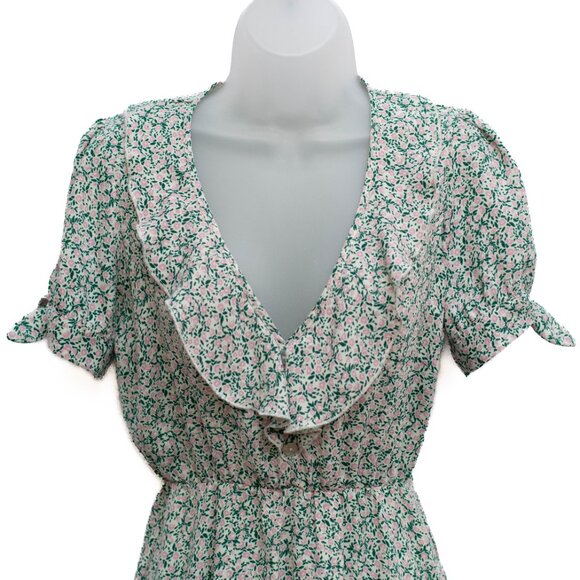 Show Me Your MuMu Natasha Mini Dress Womens Small Green Pink Ruffle Floral Boho - Picture 3 of 9